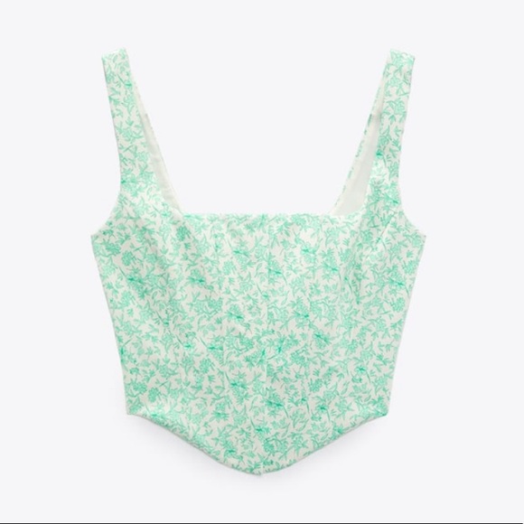 Zara Tops - Zara Poplin Green Floral Corset Top